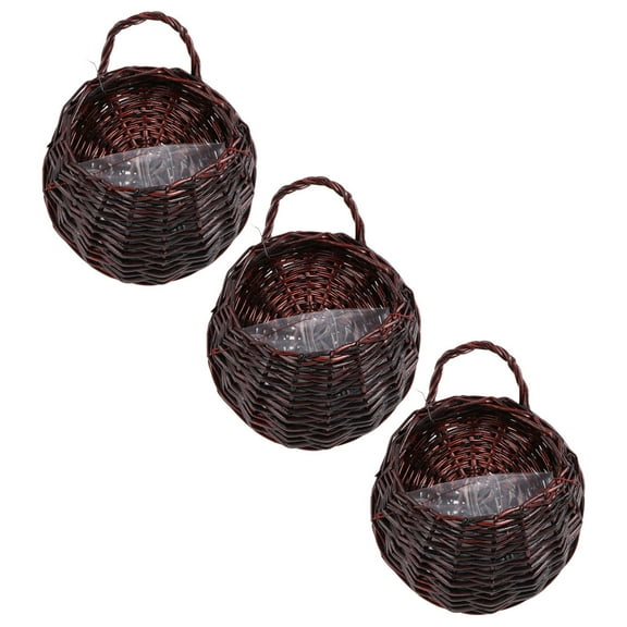 WRISTBIQUE 3-Piece Coffee Rattan Wicker Baskets Set, Pastoral Style Wall Hanging Storage Organizer