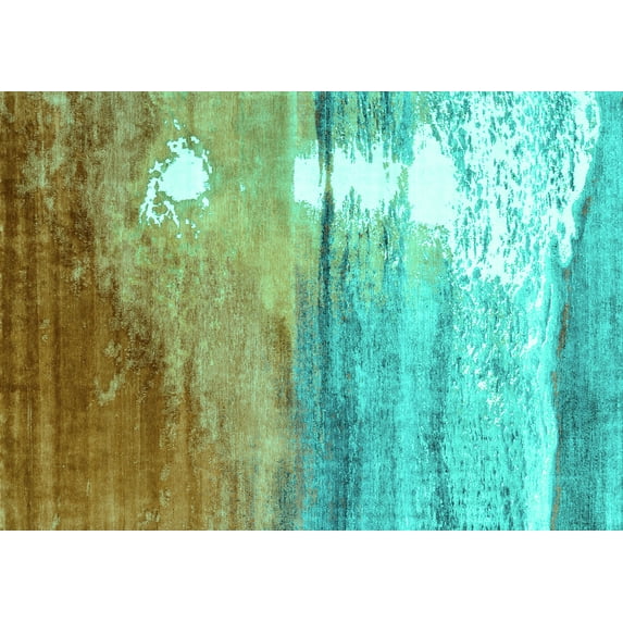Ahgly Company Indoor Rectangle Oriental Turquoise Blue Industrial Area Rugs, 8' x 12'