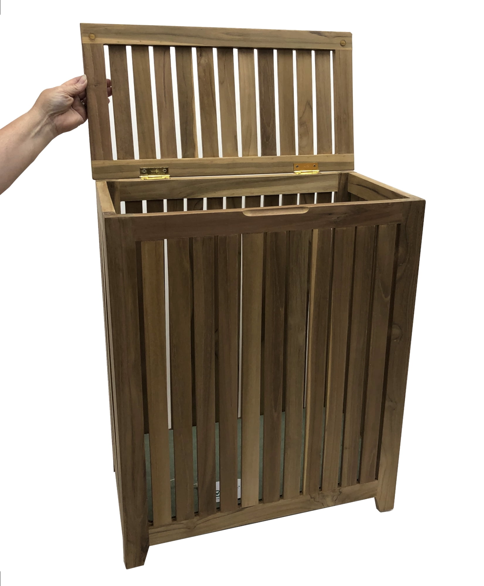 Redmon Genuine Teak Spa Laundry Top Load Hamper, Woodgrain Finish, 20" x 11" x 26" Height