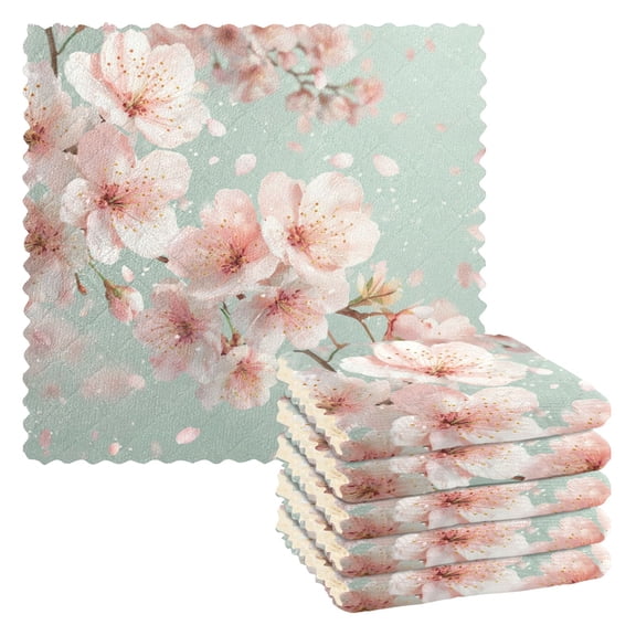 6 Pieces of Kitchen Towels 11x11Inch Kitchen Dish Cloths Kitchen Dish Towels Reuseable Cleaning Cloths Beautiful Cherry Blossoms