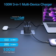 Naztech Nexus T100 GaN PD 102-Watt 3-Port USB Charger, Black, 16118