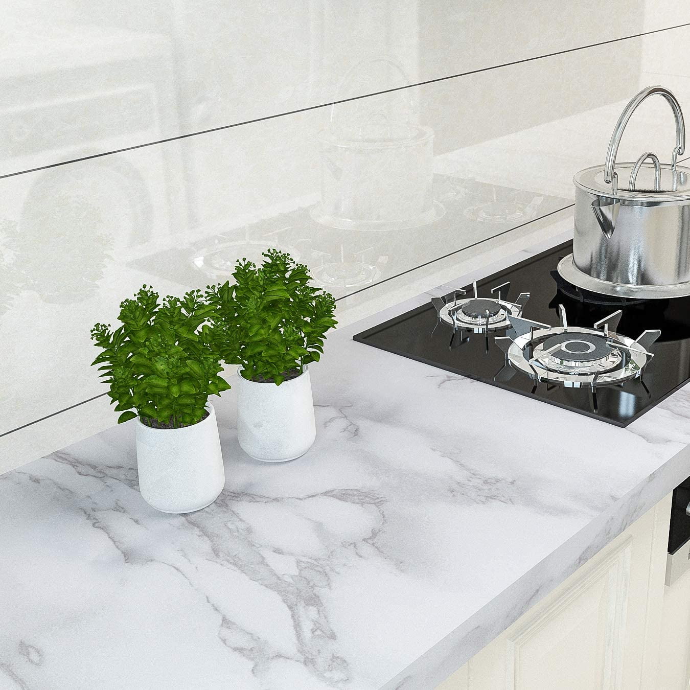 Art3d Marble White 17.7 In. X 78.7 In. Tile Peel and Stick Waterproof Decorative Contact Wallpaper For Countertops (1-Pack)