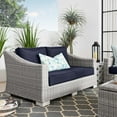 thumbnail image 2 of Lounge Loveseat Sofa, Rattan, Wicker, Light Grey Gray Blue Navy, Modern Contemporary Urban Design, Outdoor Patio Balcony Cafe Bistro Garden Furniture Hotel Hospitality, 2 of 8