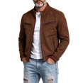 thumbnail image 3 of FchengtaiS Mens Suede Bomber Jacket Stand Collar Zip Up Wind Resistant Jacket Winter Warm Outerwear with Multi Zipper Pockets, 3 of 7
