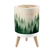 Small Trash Can with Lid Misty Pine Forest Watercolor Landscape Evergreen Trees 1.8 Gallon Dog Proof Trash Can Round Garbage Can Waste Bin Wastebasket for Bathroom Bedroom Living Room