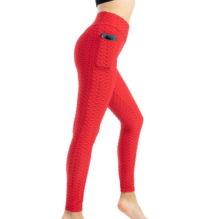 RQYYD Clearance Butt Lifting Leggings for Women Yoga Workout Gym High  Waisted Pants Solid Soft Tummy Control Pants(Red,M) 