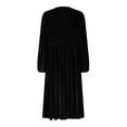 thumbnail image 5 of Efsteb 2025 Dresses for Women Trendy Hight Waist Pleated Velvet Dress Long Sleeve V Neck Cocktail Dress Mini Prom Dress For Wedding Guest (Black,S), 5 of 6
