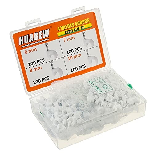 HUAREW 4 Tamaños 400 Pzas Clips de Cable de Clavo de Acero de Plástico