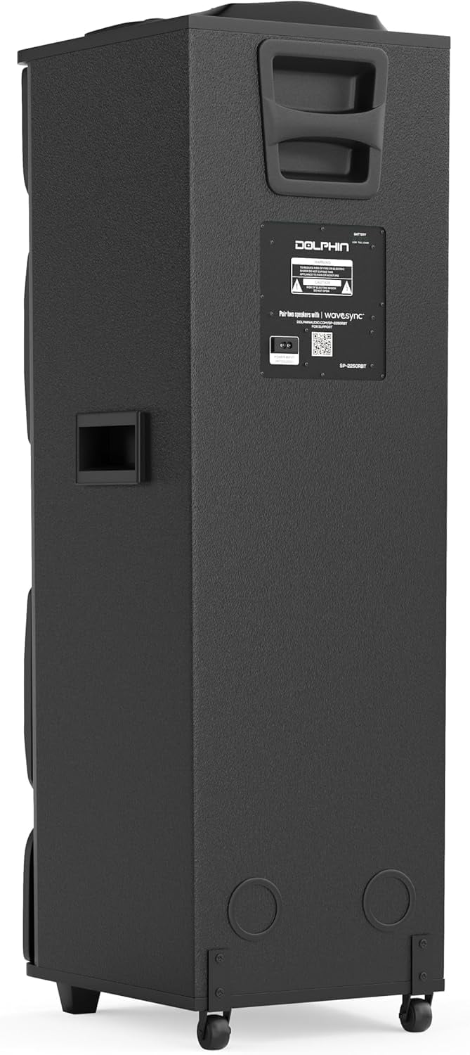 Dolphin SP-2250RBT High-Power Big Party Speaker – X-BASS, Strobe & LED Infinity Lights, Bluetooth, Wood Cabinet MDF, 2 UHF Wireless Mics, 120W, Long-Lasting Battery for DJ & Karaoke