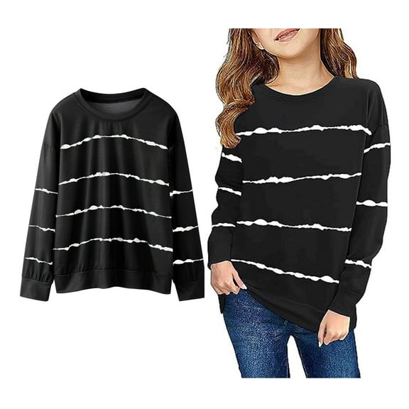 LIUYUNNN Kids Boys Shirts StripesBlack Long Sleeve T Shirts Basic Crewneck Cotton T Shirt Boy Clothes 6-7 Years Boys Girls Four Seasons Outfits