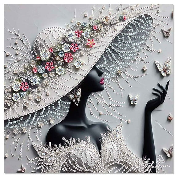 5D DIY Diamond Painting Kit Elegant Ladies' Hat Special Shape Creative Diamond Craft Suitable for Home and Office Decor, Festive Gifts
