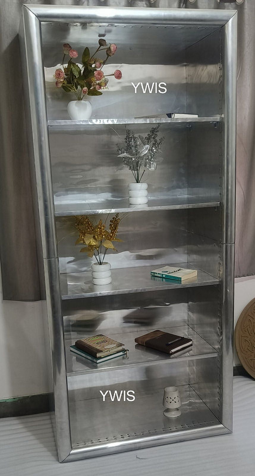 Ywis Aviator furniture Aluminium Bookcase Armories Almirah with open Draw bookshelves folding almirah.