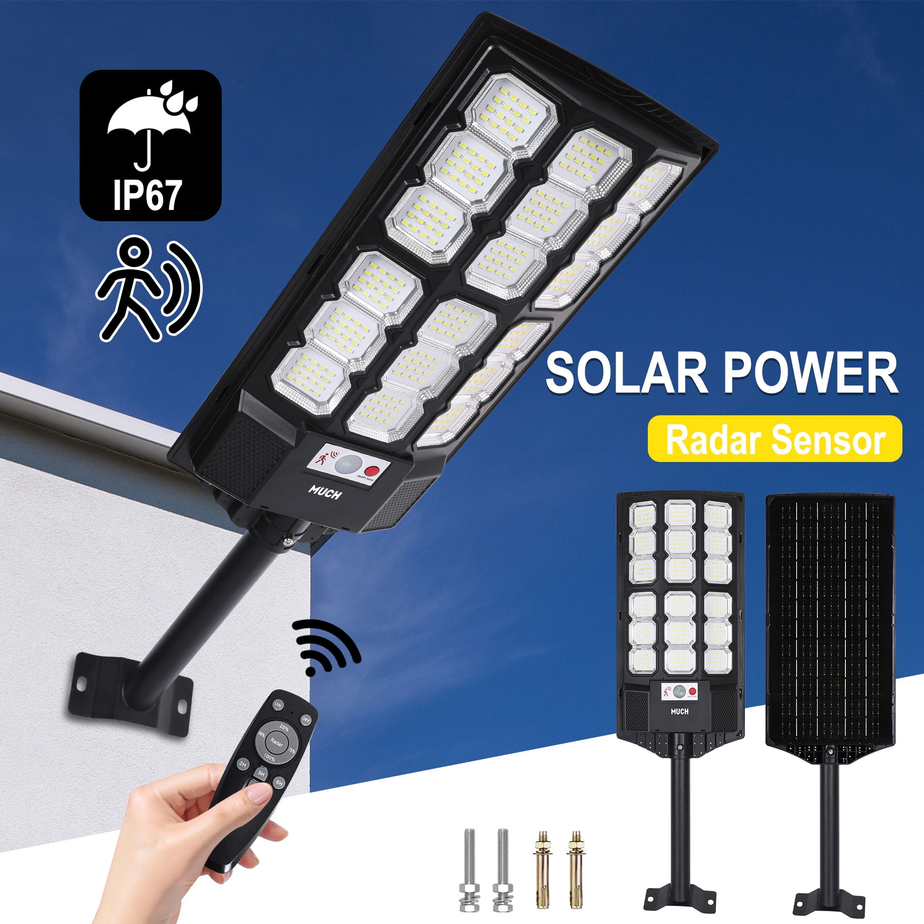 1400W Solar Street Lights Outdoor, 900,000 Lumens High Brightness 8500k Solar Outdoor light Dusk to Dawn LED Solar Street Lamp with Motion Sensor and Remote Control for Yard, Country,2 Packs