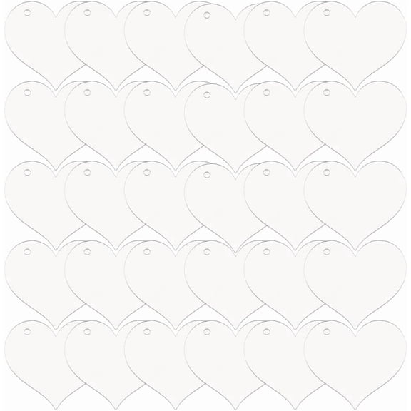 1 Box 30Pcs Acrylic Heart Blanks Keychain Blanks Clear Heart Shaped Disc Ornament with Hole Transparent Pendants for Key Chain Jewelry Making Christmas Decor Engraving DIY Crafting White