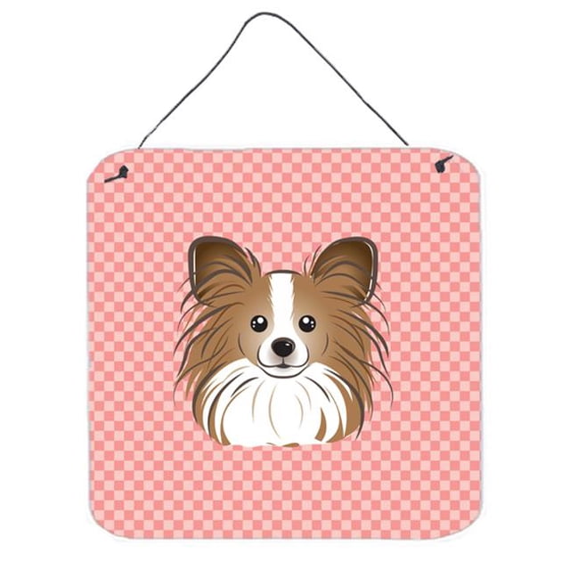 Checkerboard Pink Papillon Aluminum Metal Wall Or Door Hanging Prints, 6 x 6 In.