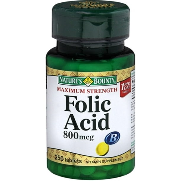 Nature's Bounty Folic Acid 800 mcg Tablets Maximum Strength 250 Tablets ...