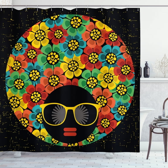 Ambesonne Retro Shower Curtain, Woman Head Flower Hair, 69"Wx75"L, Multicolor