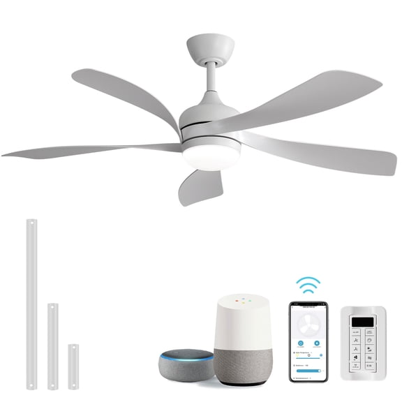 Sofucor 52" Smart Ceiling Fan, Compatible with Alexa/Google/App, 3-Color Light 6-Speed Timing Reversible DC Motor