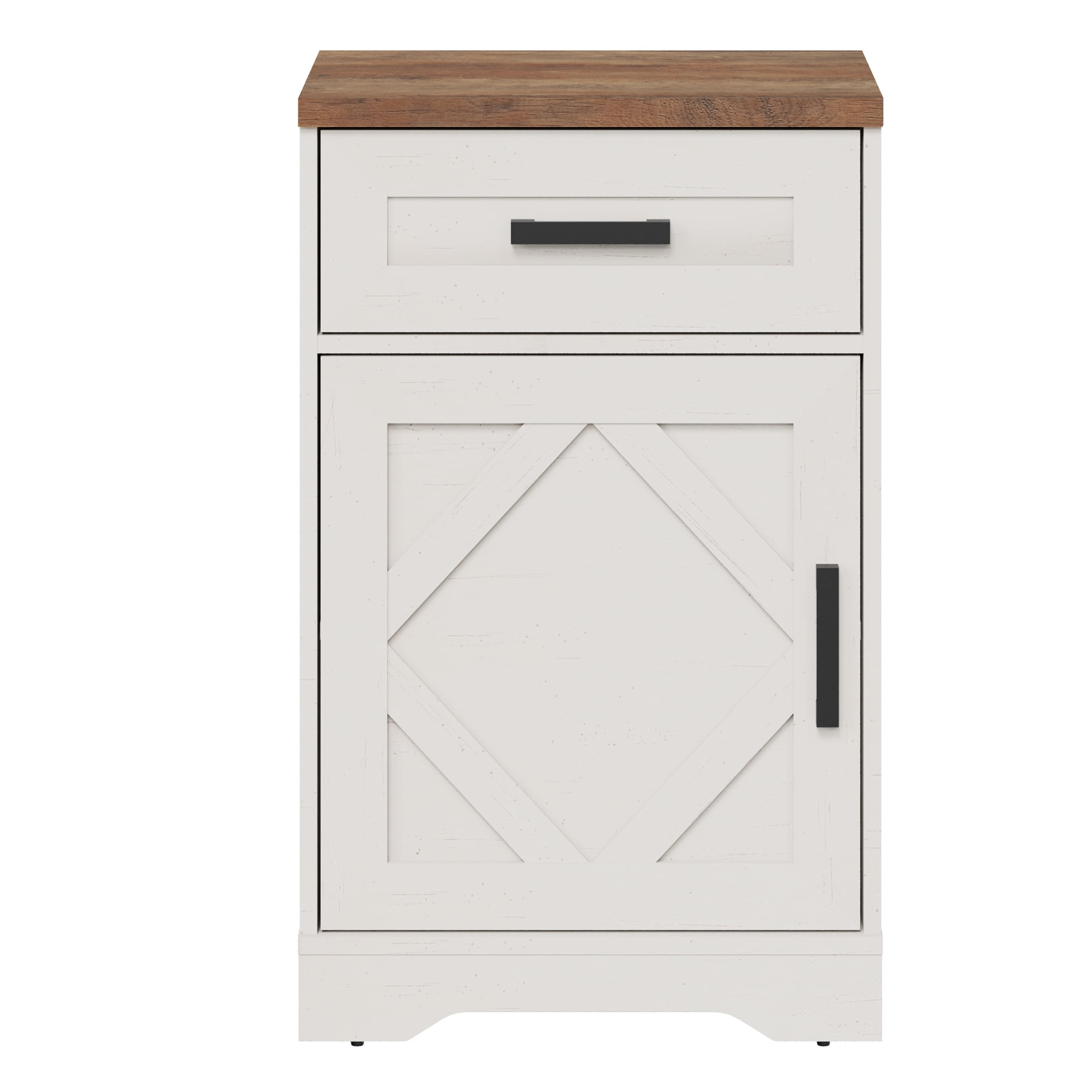 WAMPAT 31.9 inch Tall Nightstands Set of 2 for Bedroom, Farmhouse End Table with Drawer and Barn Door, Wood Bed Side Table with Adjustable Storage Shelf,Cream White