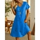 thumbnail image 2 of Vestido Informal De Talla Grande, Vestido Elástico Ligero Con Cuello En V Y Manga Corta Con Estampado De Rayas Para Mujer, 2 of 4