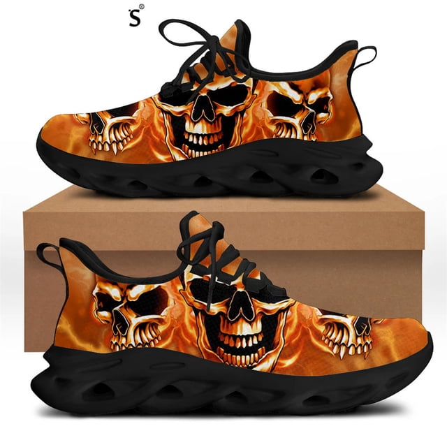 Zapatos planos de primavera para hombre, diseño de calavera punk, zapatillas informales para hombre, calzado con cordones para caminar de verano para niños