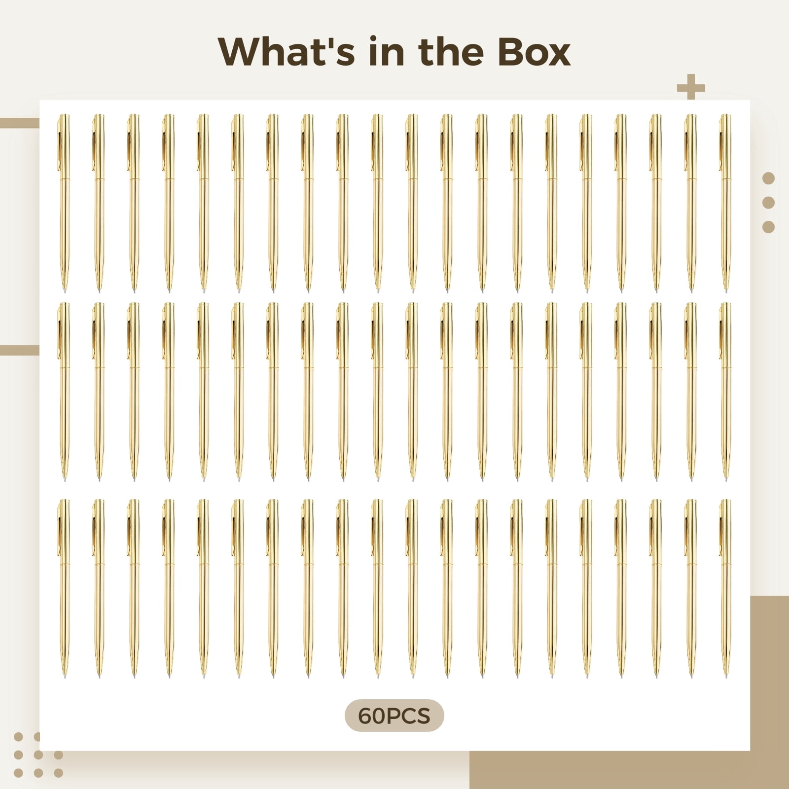 60 Pack Retractable Ballpoint Pens, Gold Metal Body Click Pens Customized, Smooth Flow Office Supplies, Business Meeting Instruments With Medium Point