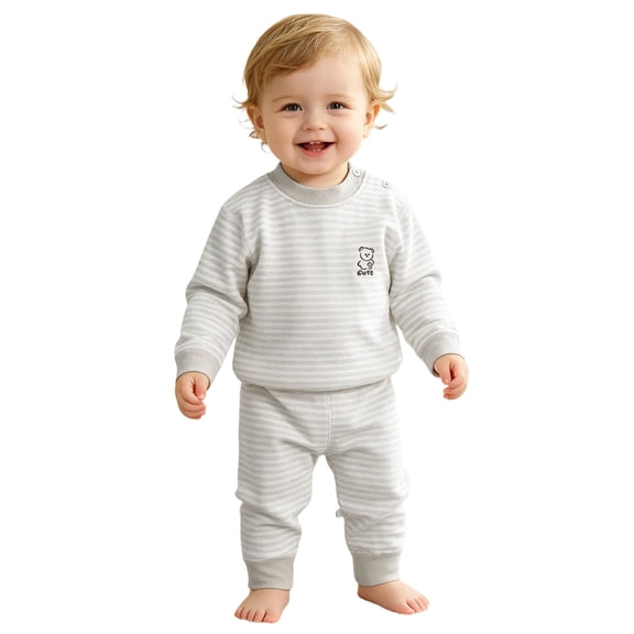 WNVMWI Baby Clothes for Girls Thermal Underwear Set Toddlers Long Sleeve Top And Pants Two Piece Outfits 80 Grey