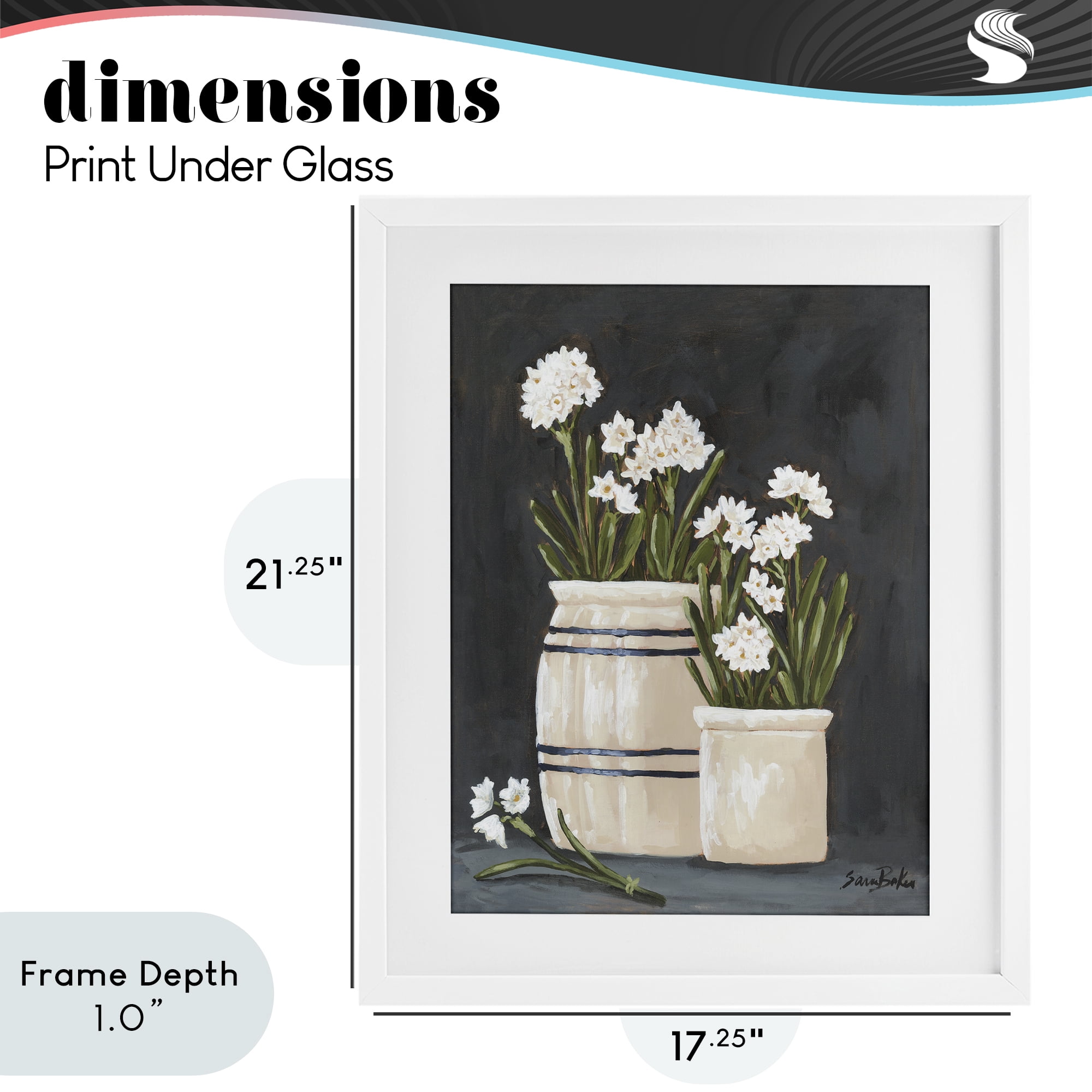 Stupell Industries Vintage Crocks & Paperwhites White Framed Print Under Glass, design by Sara Baker