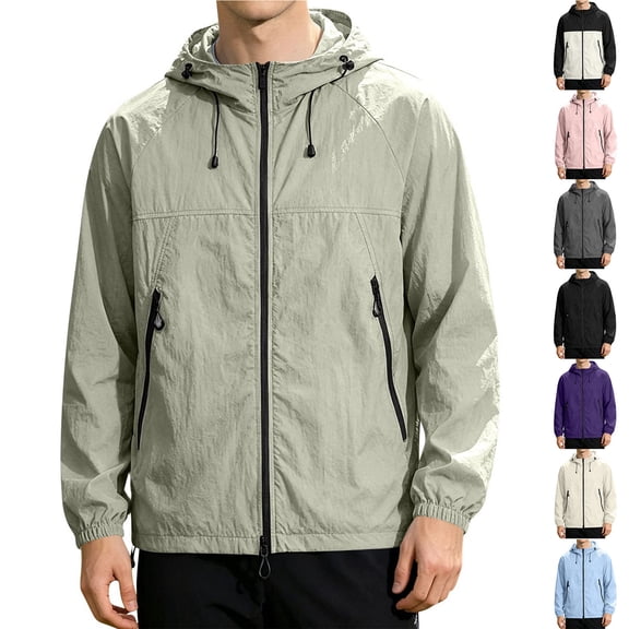 Nestiefly Mens Summer Jacket UPF 50 Sun Protection Outdoor Lightweight Full Zip Hoodie Long Sleeve Fishing Hiking Shirt Mint Green L
