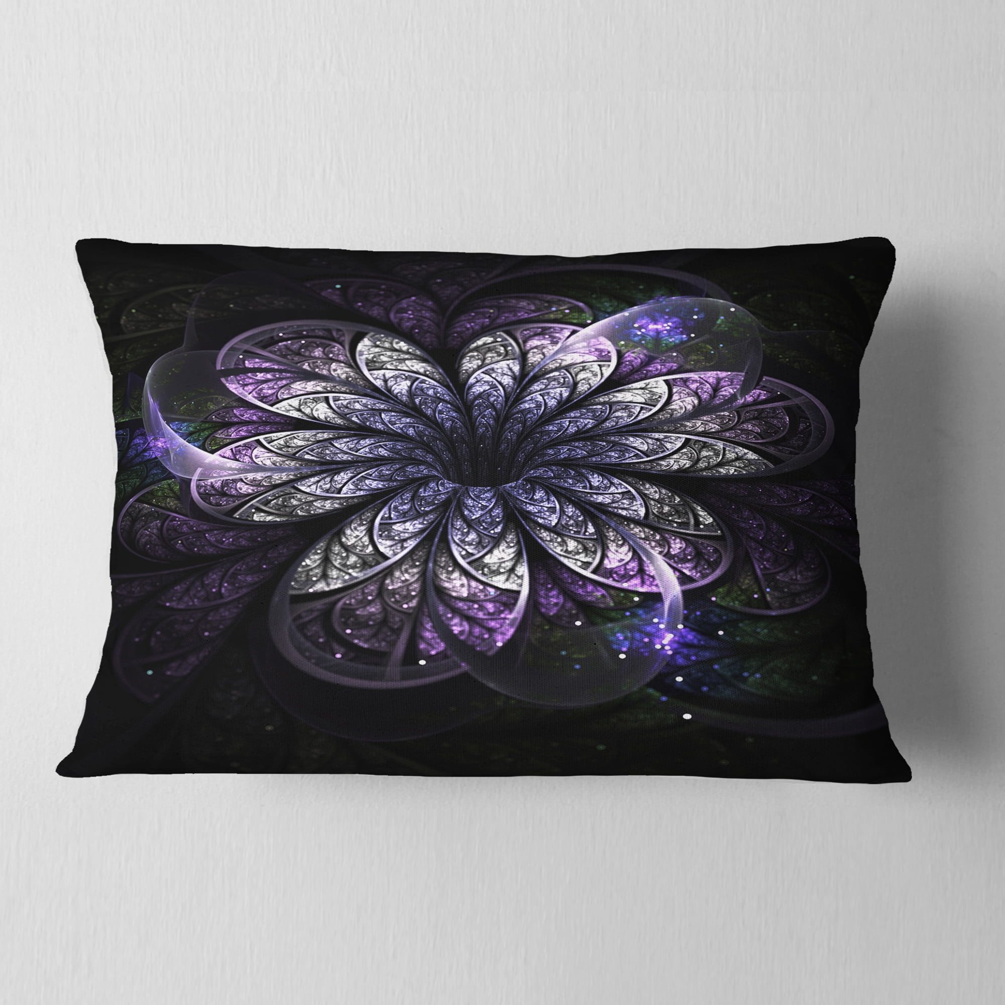 Designart Green Fractal Flower in Dark - Floral Throw Pillow - 12x20