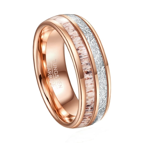 8mm Electroplated Rose Gold Inlaid Antler   Imitation Meteorite Tungsten Ring