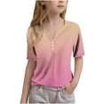 thumbnail image 2 of Summer Boys Girls Shirts Fashion Gradient Color Tops Cute Short Sleeve Tops Blouse Shirts Notched V Neck Top Kids Shirts 3-14 Years, 2 of 5