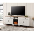 thumbnail image 2 of FITUEYES, Glass Farmhouse Fireplace TV Stand up to 75'', Highboy Entertainment Center with 5 Storages, Antique White, 2 of 7