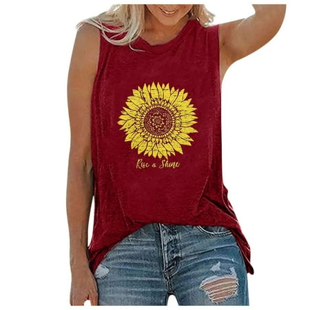 

QYZEU Shelf Bra Crop Tank 3X Top Women Women Tank Topo-Neck Sun Printingpartyloose Shirt Blouses