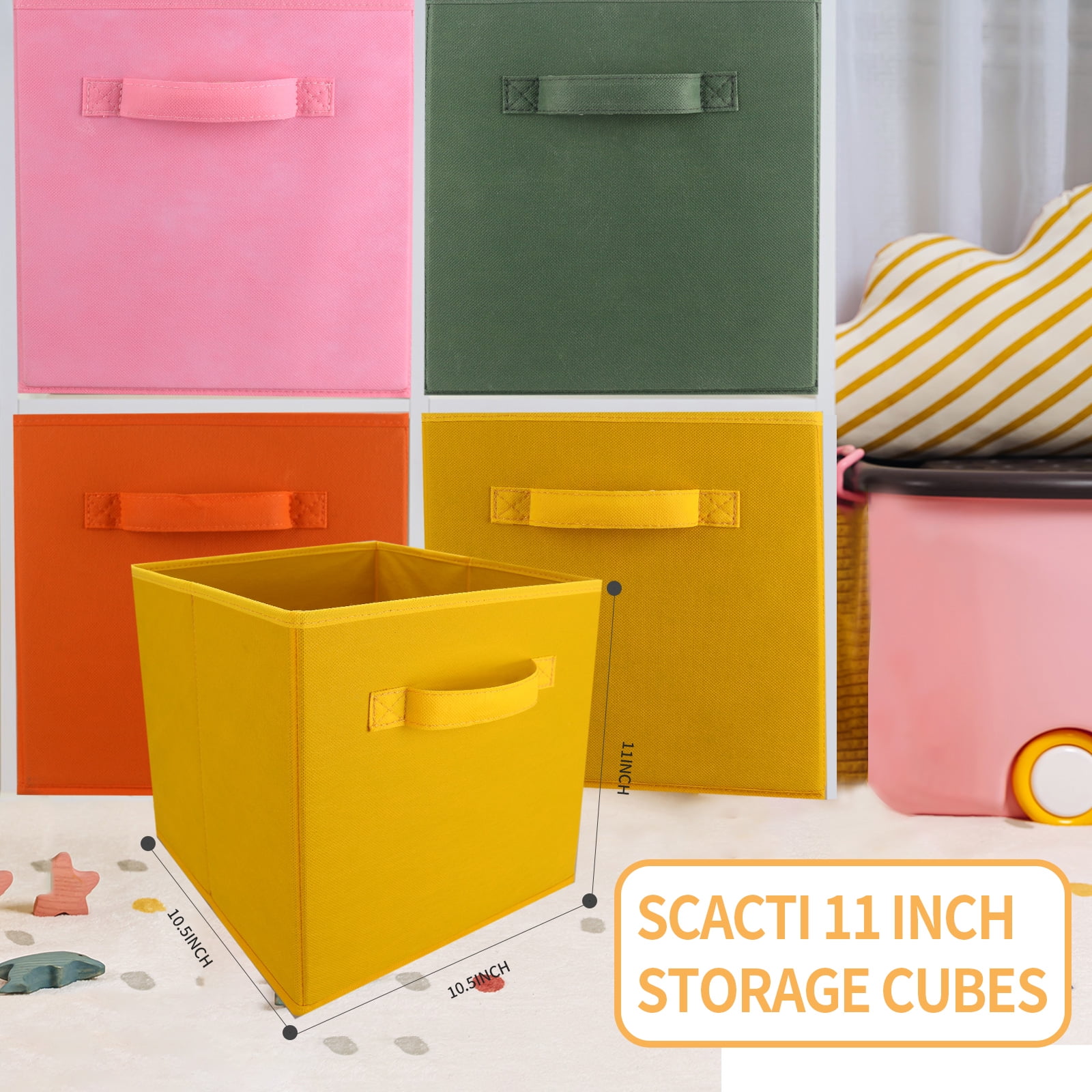 Storage Cubes, 11 Inch Cube Storage Bins for Organizing, Nonwoven Storage Cubes with Handles (Set of 6), Foldable Cube Storage Organizer for Arrangement and Sorting.