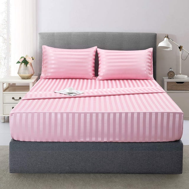 Juego de cama King Size con sábanas de seda satinada Lanest Housing, color rosa