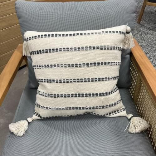 Natural striped cushion 18''x18'' - Blue grey