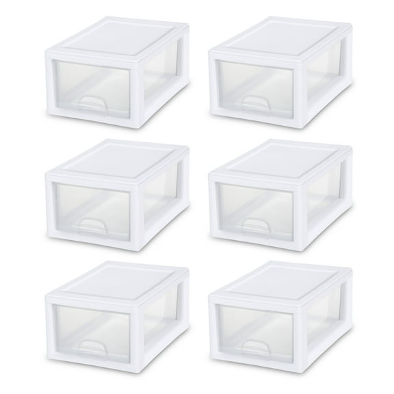 Sterilite 1.5 Gallon Plastic Drawer Chests, White, 6 Count