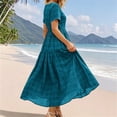 thumbnail image 5 of Iyufng Women's Checkered Dresses V-Neck Short-Sleeve Pleated Dress, 5 of 6
