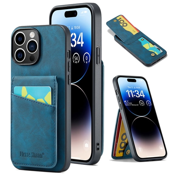 Phone Case for iPhone 16e, Back Credit Card Holder Wallet Cover Study Kickstand PU Leather Magnetic Clasp RFID Blocking Case for iPhone 16e Cases Women, Blue