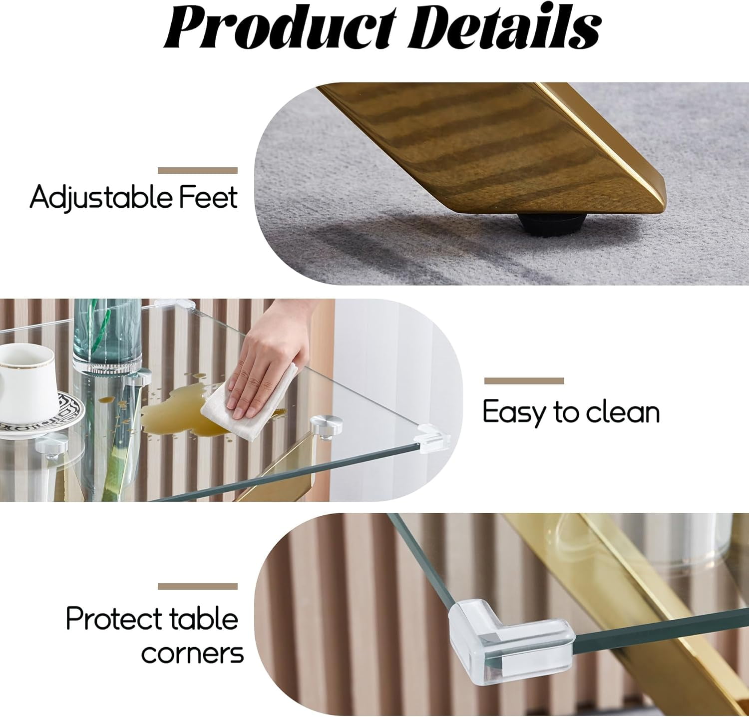 Glass End Table, Modern Square Side Table with Tempered Glass Top and Gold Metal Legs, Living Room Clear Sofa Tables for Small Space, Living Room, Bedroom, Office, Apartment