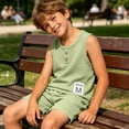 thumbnail image 6 of Nilvkv Boys Sweatsuit, Boys Summer Outfits, Sleeveless Round Neck Top and Shorts Set Summer Green 1-2 Years, 6 of 8