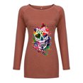 thumbnail image 3 of MAWCLOS Haut Haut Bas à Longe Bas Ourlet Quotidien Blouse de Tunique Imprimé Crâne Brun M, 3 of 3
