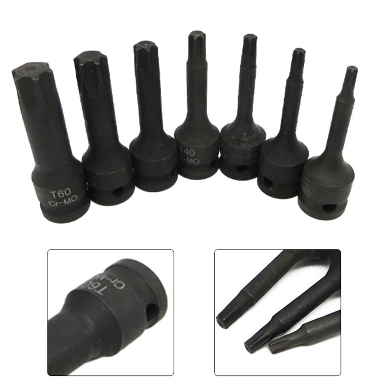 7Pcs 3/8” Drive Extra Long Torx Star Bit Socket Set – T25-T60, Chrome-Vanadium Steel, With Blue Plastic Case, 110mm Length
