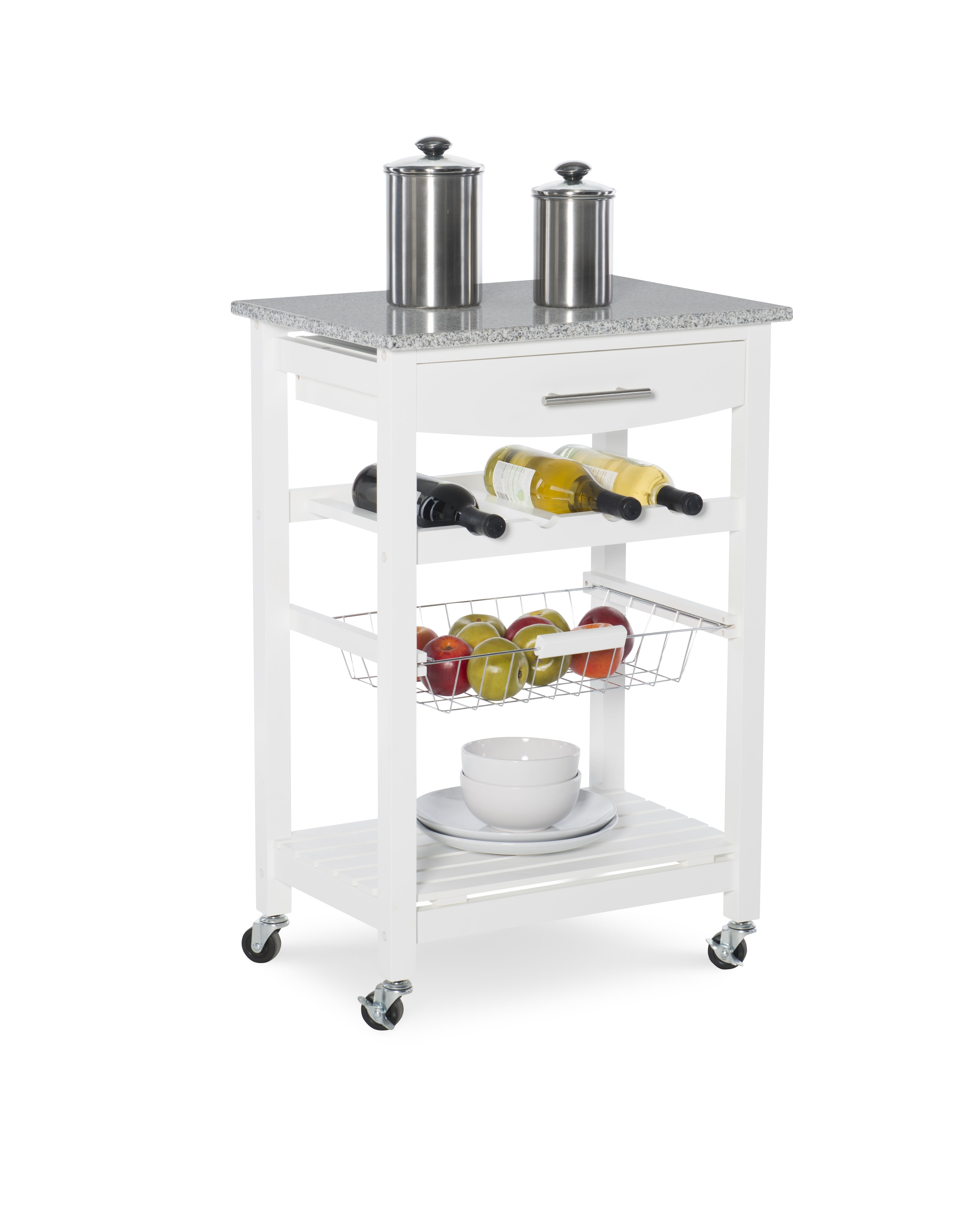 Linon Roger Kitchen Island Granite Top, with Castors, Multiple Colors
