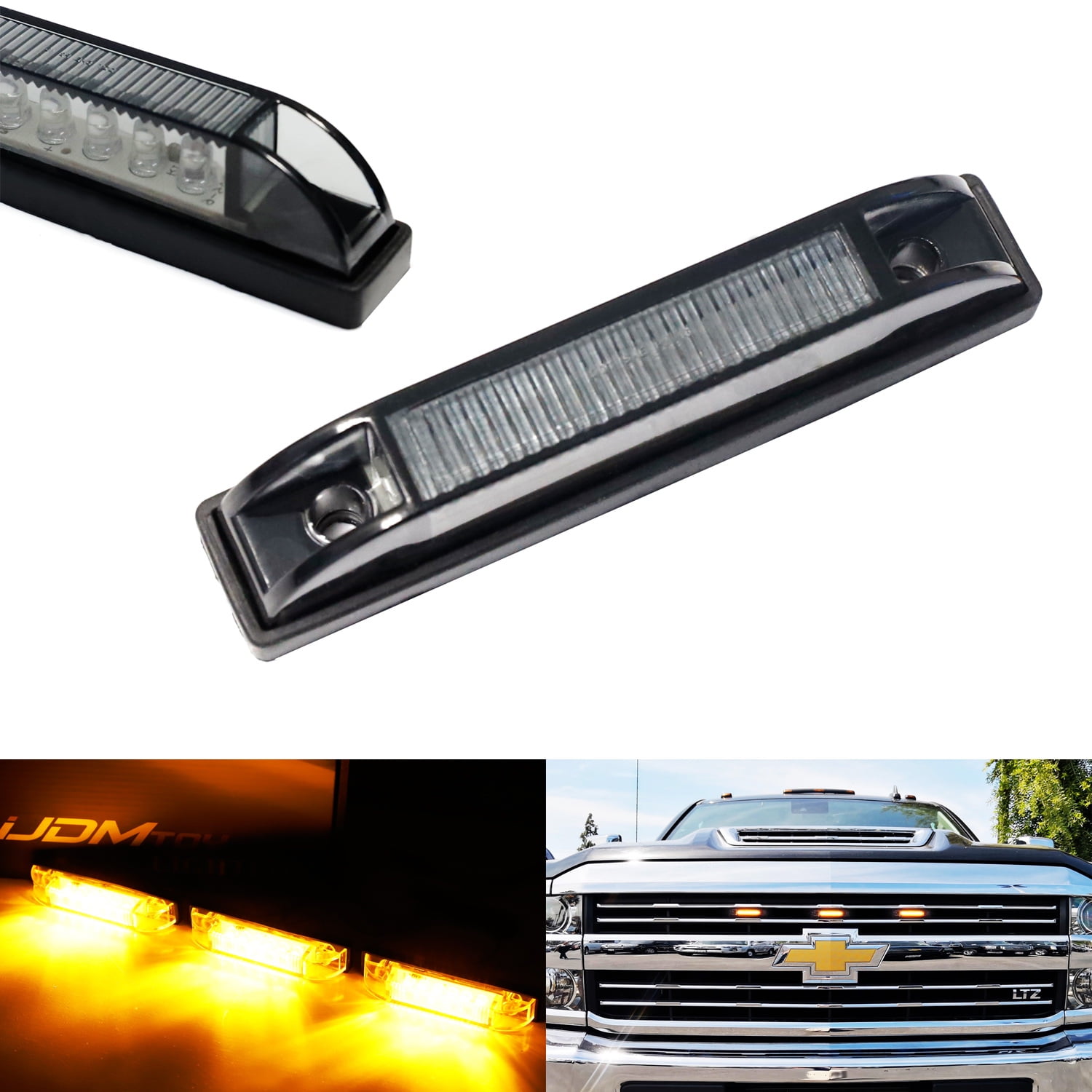 iJDMTOY Smoked Lens Amber LED Grille Lights Kit Compatible With 15up