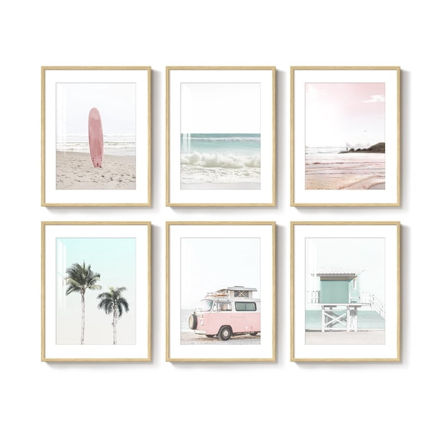 Decoración mural Cuspin Coastal Beach Prints, rosa menta, 11 x 14 pulgadas, 6 unidades