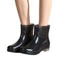 thumbnail image 3 of EKVAHL Women's Waterproof Rubber Rain Boots Non‑Slip Ankle Booties Polka Dot Printed Pull‑On Short Boots for Farming Boating Outdoor Rainy Day Black, 3 of 6