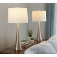 thumbnail image 3 of Grandview Gallery 29" Brushed Nickel Metal Table Lamp Set with Hourglass Body Design and White Textured Linen Tapered Drum Shades - Modern Lighting for Any Room (Set of 2), 3 of 6
