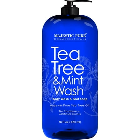 Majestic Pure Tea Tree Body wash with Mint 16 fl oz Fights Body Odor, Athlete's Foot, Jock Itch, Ringworm & Skin Irritations for Women and Men